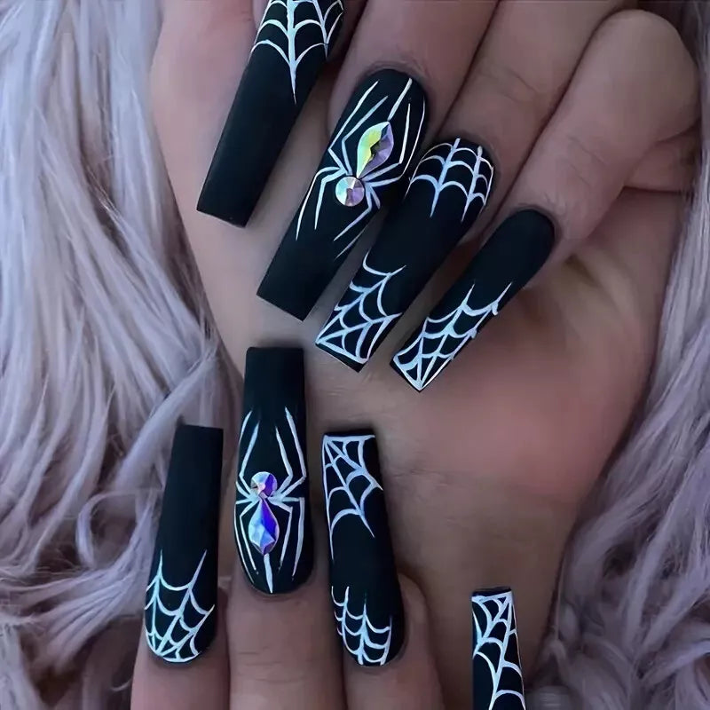 24pcs/set False Long Nails - Spider Design