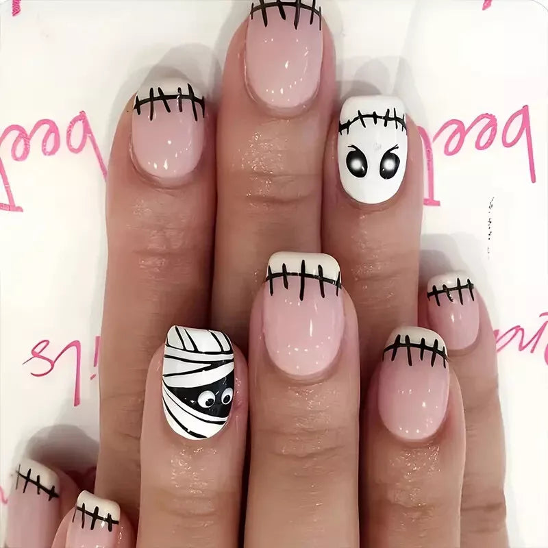 24pcs/set False Short Nails - Ghost Design