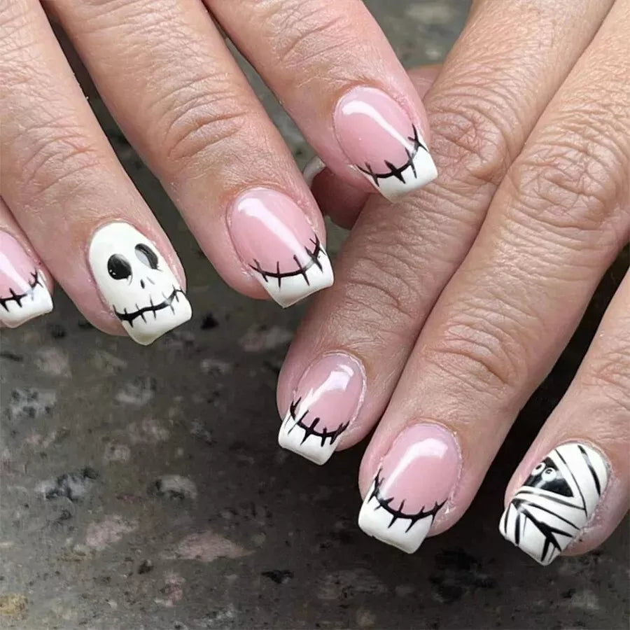 24pcs/set False Short Nails - Ghost Design